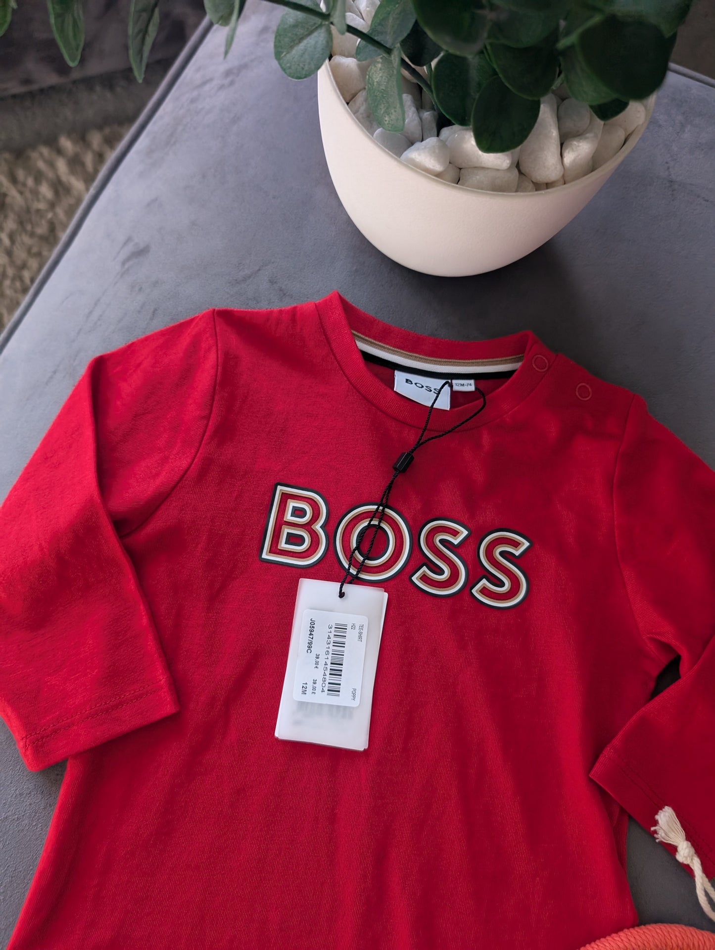 New Hugo Boss Baby Boy Smart Red T Shirt Age 9-12m Occasion Gift RRP £55