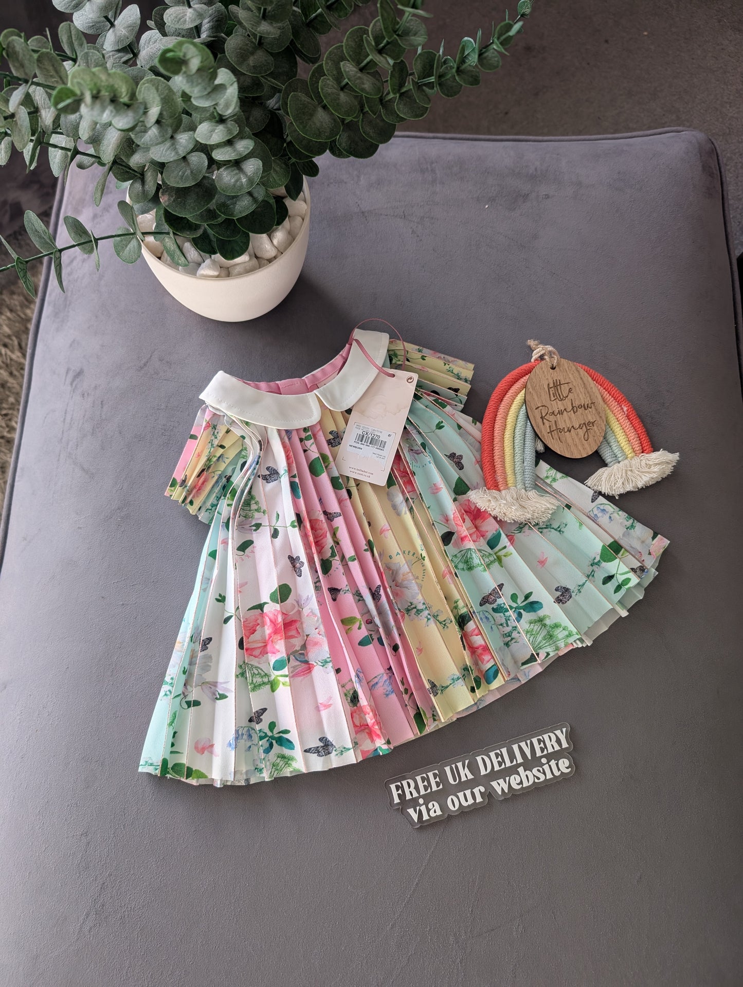 New Ted Baker Baby Girls Pleated Rainbow Occasion Dress Floaty 0-3m Gift Spring