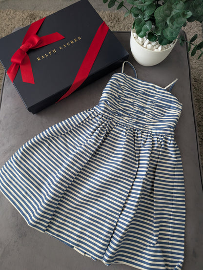 New Ralph Lauren Girls White Navy Stripe Polo Frill Stripe Strappy  Dress 5yr