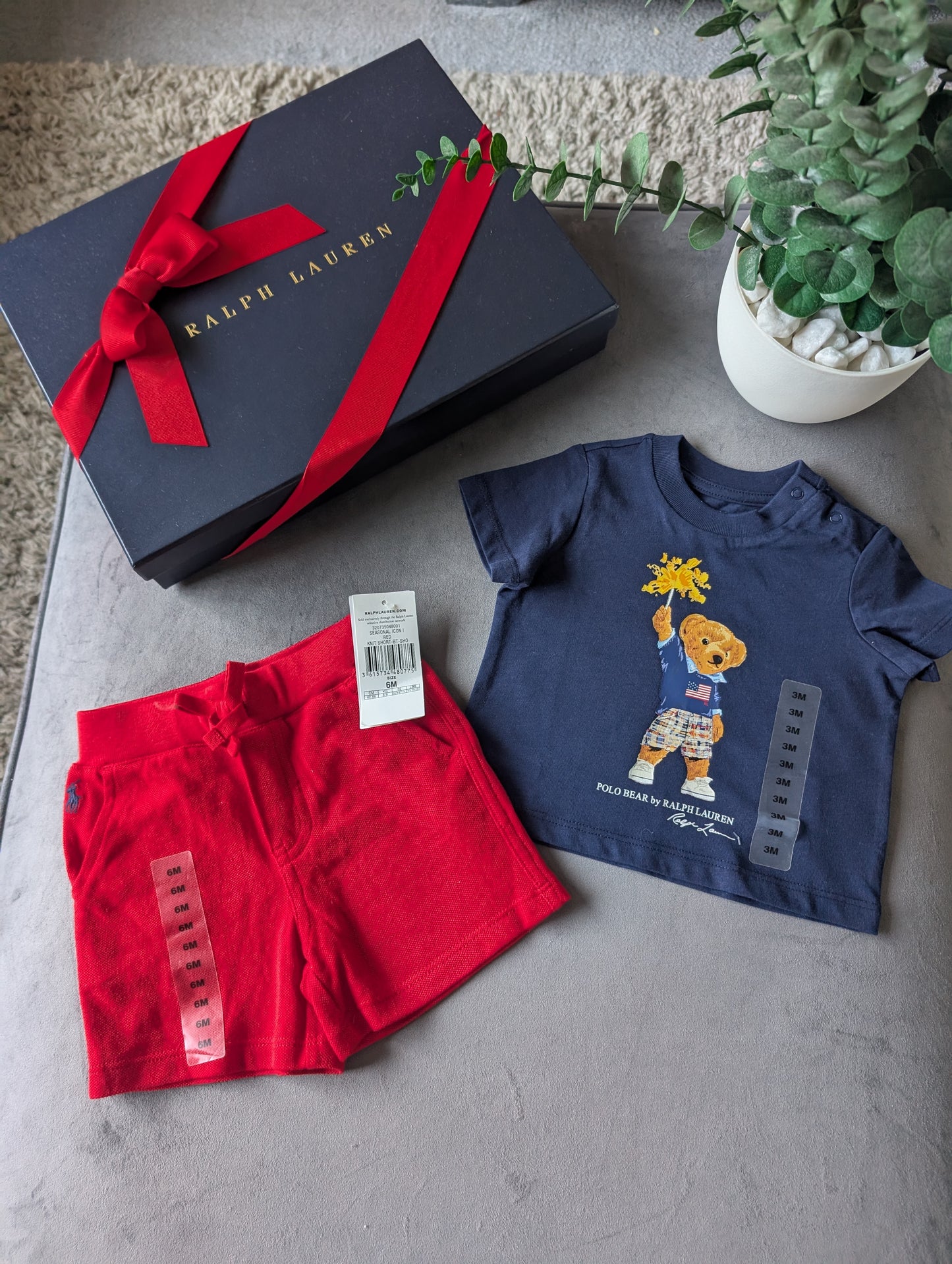 New adorable Ralph Lauren boys Bear t Shirt + Red Short set 3m gift Summer Cute