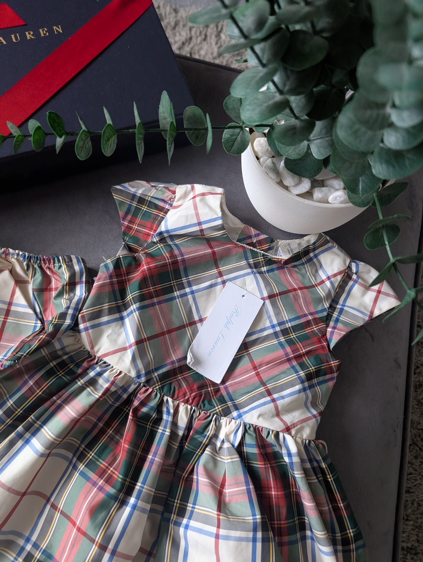 New Ralph Lauren Girls Tartan Plaid Pretty Black Vincenza Dress Ivory Gift 9-12m