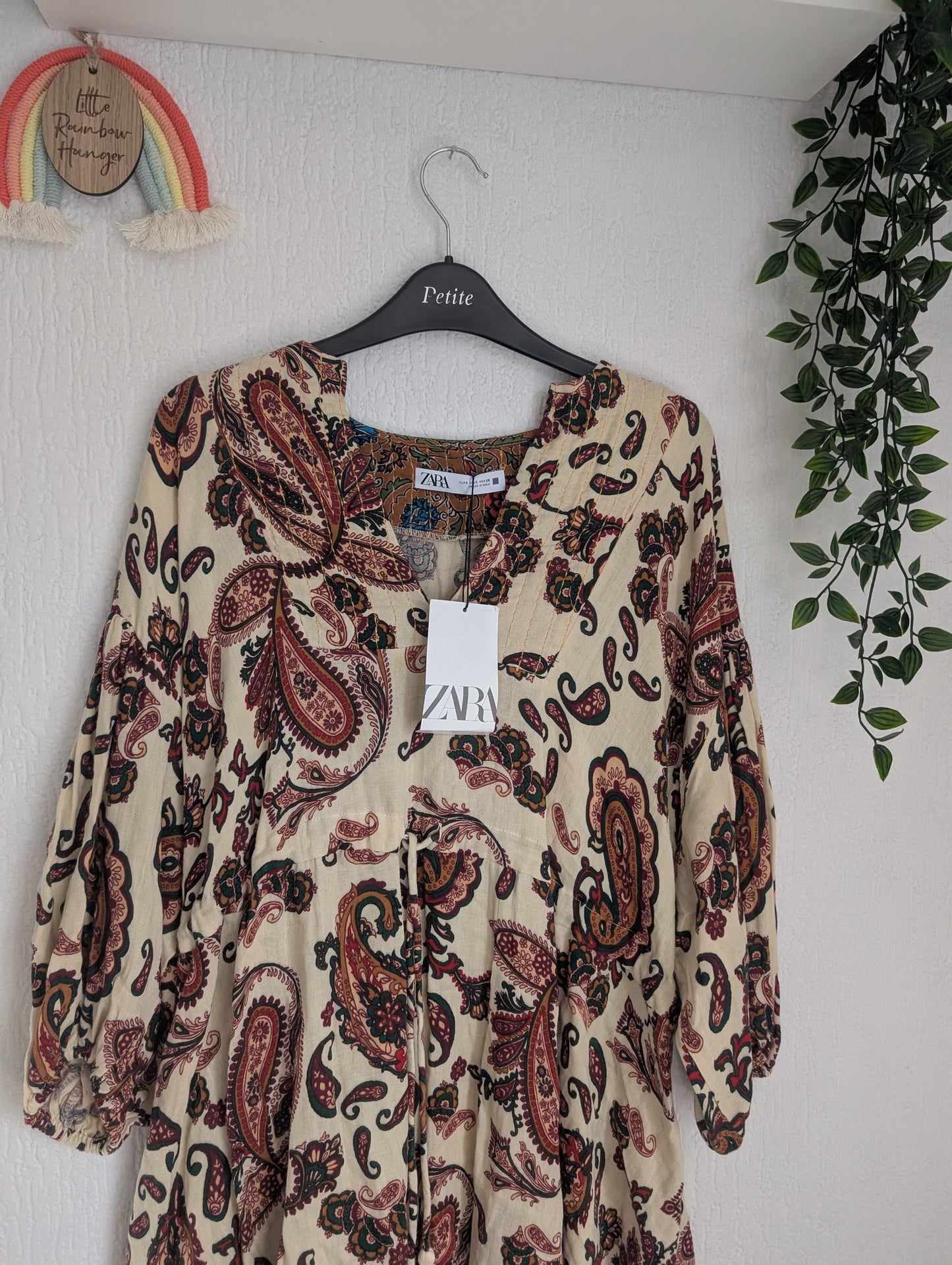 New ZARA MULTICOLOURED COTTON PAISLEY  V NECK SHORT DRESS Sz S BNWT £59.99🌻