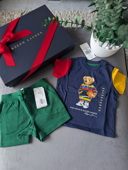 New adorable Ralph Lauren boys Bear t Shirt + Red Short set 3-6m gift Summer