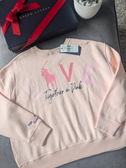 New Stunning Ralph Lauren Pink Pony Club Love Embroidery Jumper Pink gift  12-14y