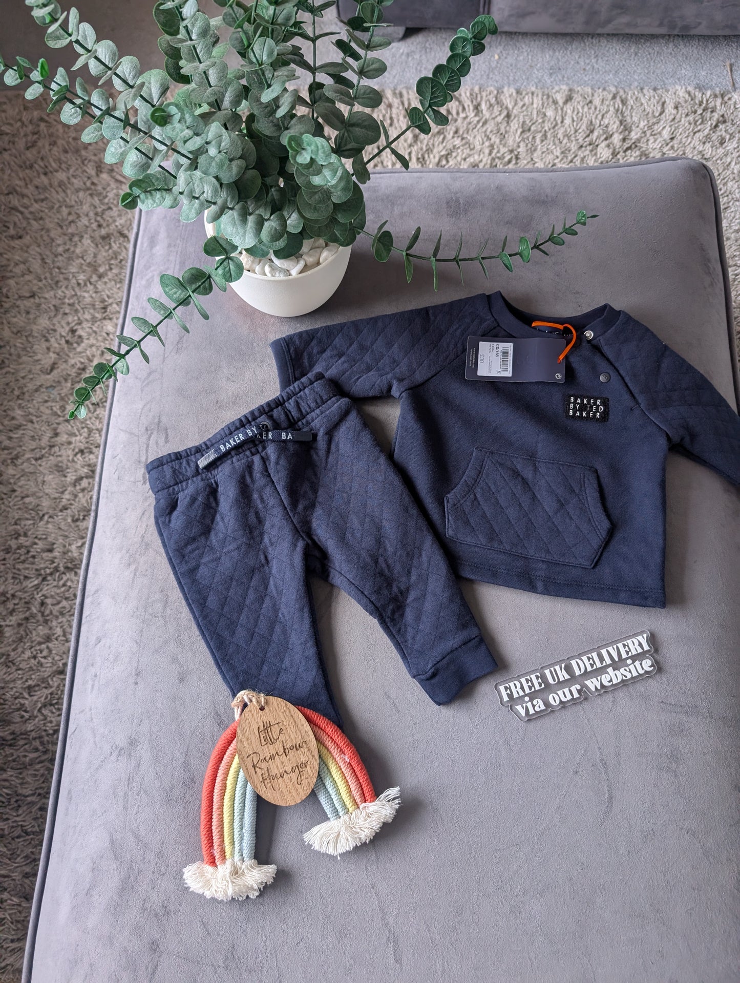 BNWT Ted Baker Boy Navy Blue Logo Tracksuit Jogger Set Outfit 0-3m Quilted Gift