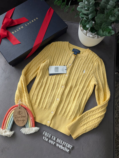 New Girls Ralph Lauren Yellow Lemon Button Cardigan Cable Knit Smart Age 6 Gift