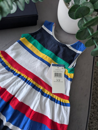 New Ralph Lauren Baby Girls Stripe Sleeveless Summer Dress Thin Blue Stripe 6-9m