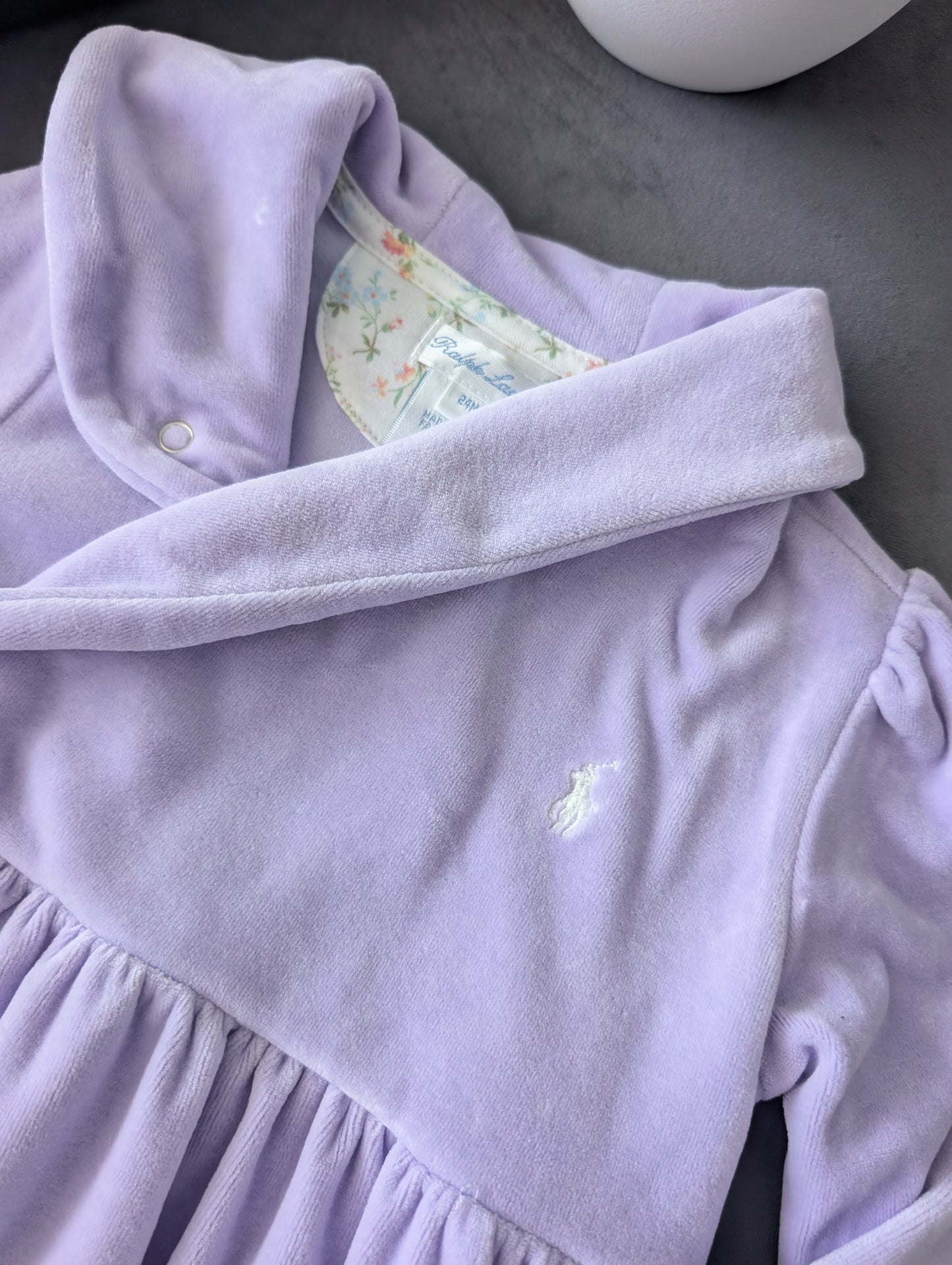 New USA Ralph Lauren Import Lilac Lavender Velvet Dress Baby Girl Gift 18-24