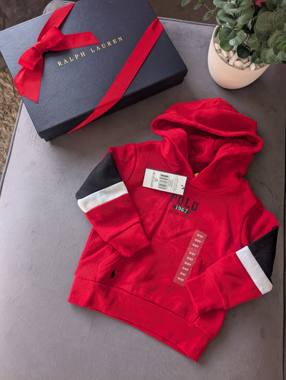 New Ralph Lauren Red Polo Club Jumper Boys Hoodie Size 1-2Y Gift Kids Smart Gift