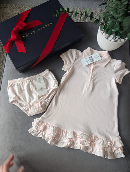 New Ralph Lauren Cupcake Pink Baby Girls Frill  Polo Dress 12-18m Months Gift