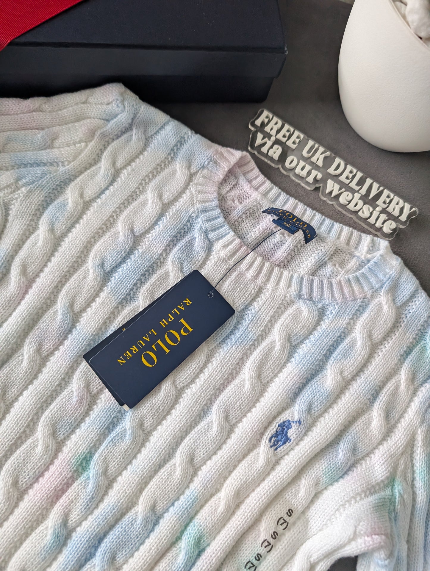 New Polo by Ralph Lauren Gorgeous Blue White Pink Tye Dye Jumper 6-7yrs Smart