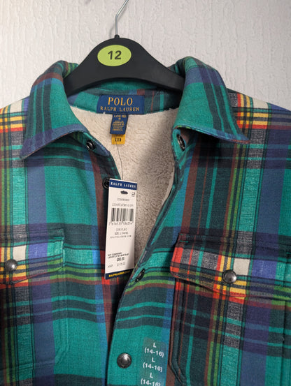 New Ralph Lauren Shacket Shirt Jacket Plaid Lumberjack Kids 12-14yr Green Gift