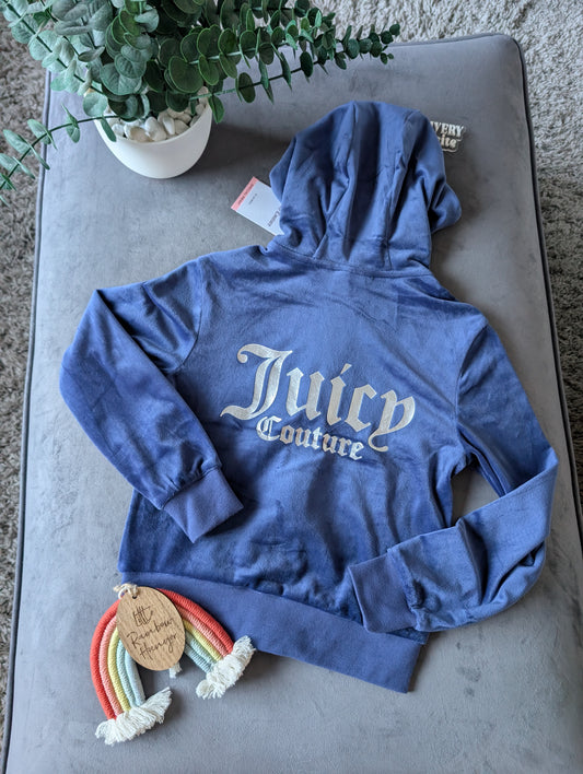 New Juicy Couture Girls Tracksuit Top Velvet Velour Size Age 8-9yr Blue Cute