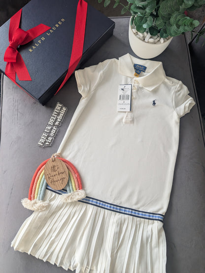 New Ralph Lauren Pleated shirt dress Ivory Age 5-6 Years Occasion Formal Tennis