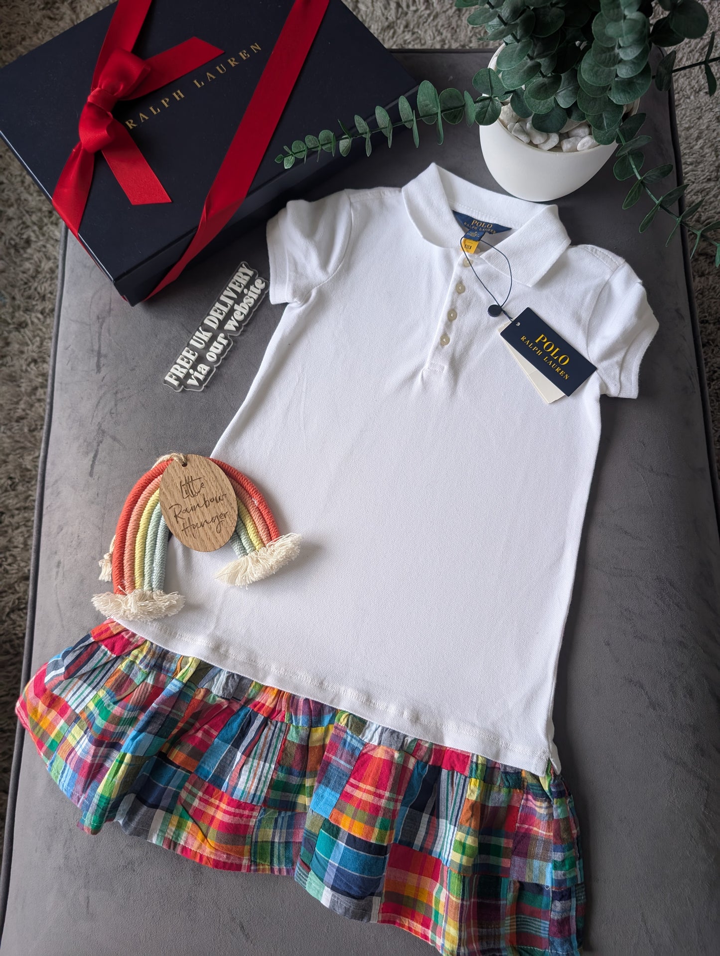 New Ralph Lauren Gorgeous Madras Multi Coloured Polo Dress Age 6 Summer Gift