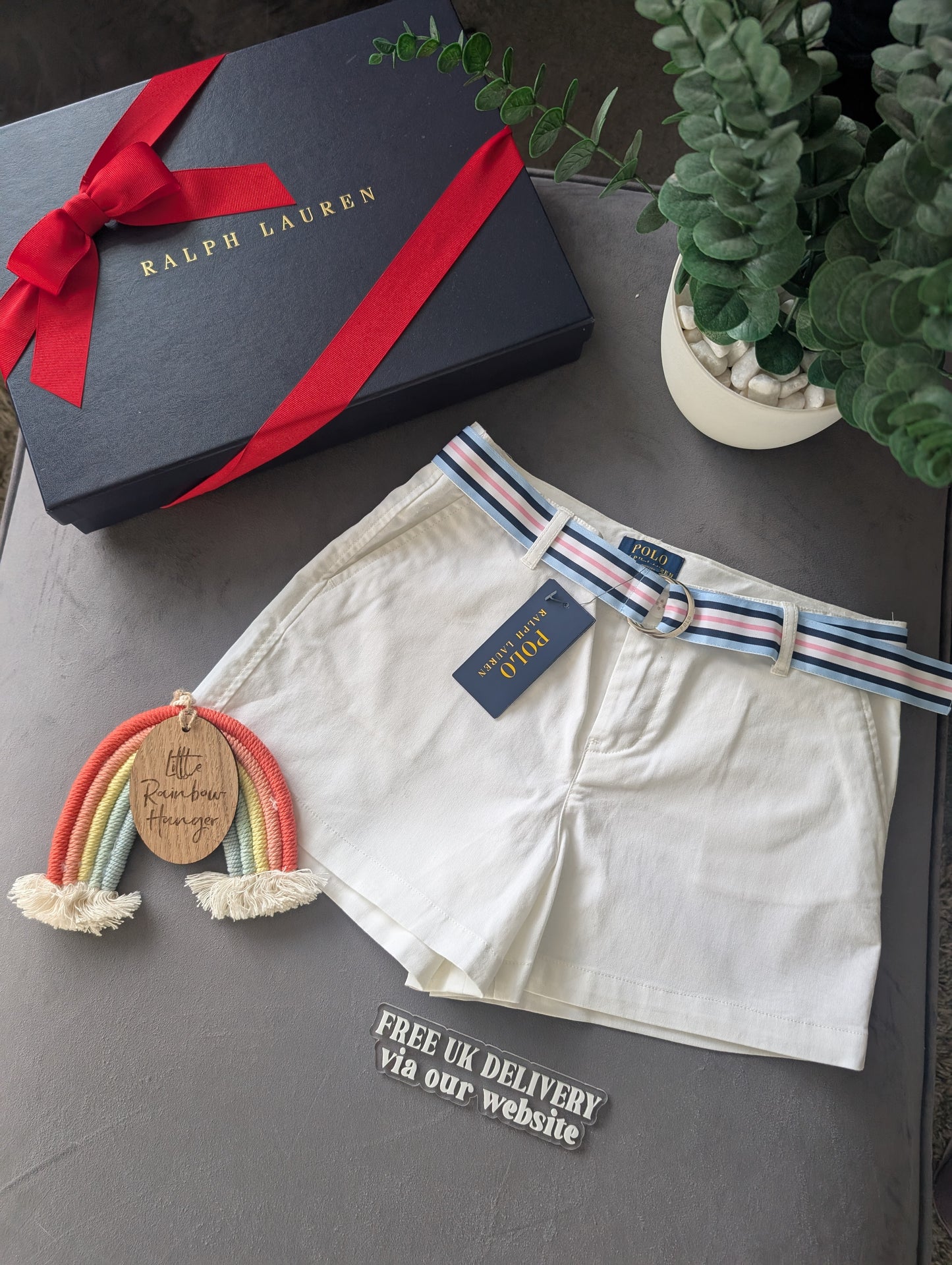 New Ralph Lauren Girls Shorts Gift Summer White Belted Chino Style Age 12yr Gift