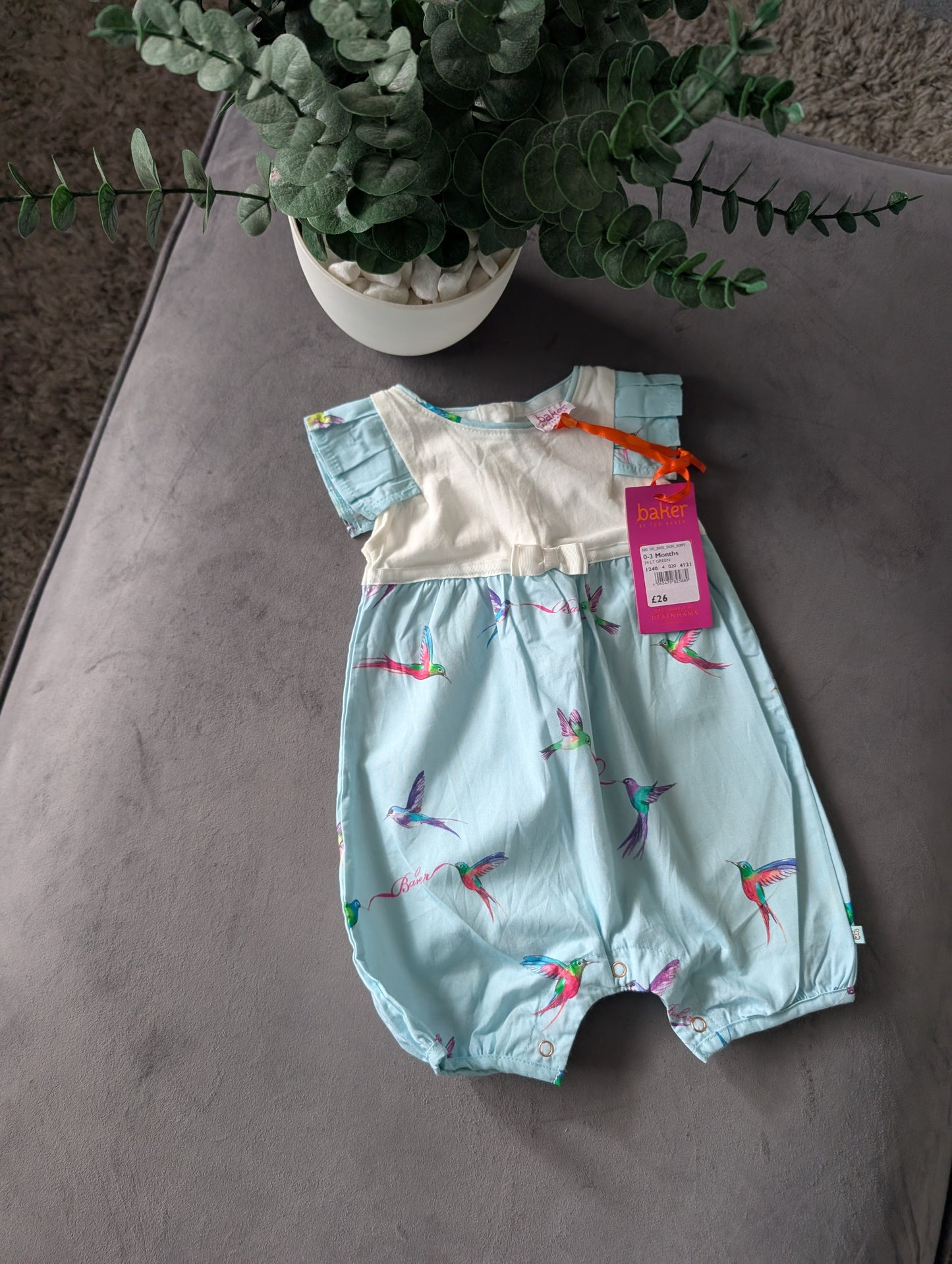 New Ted Baker Baby Girl Sleepsuit Bubble Romper Frill Gift 0-3m Pretty Cute Teal