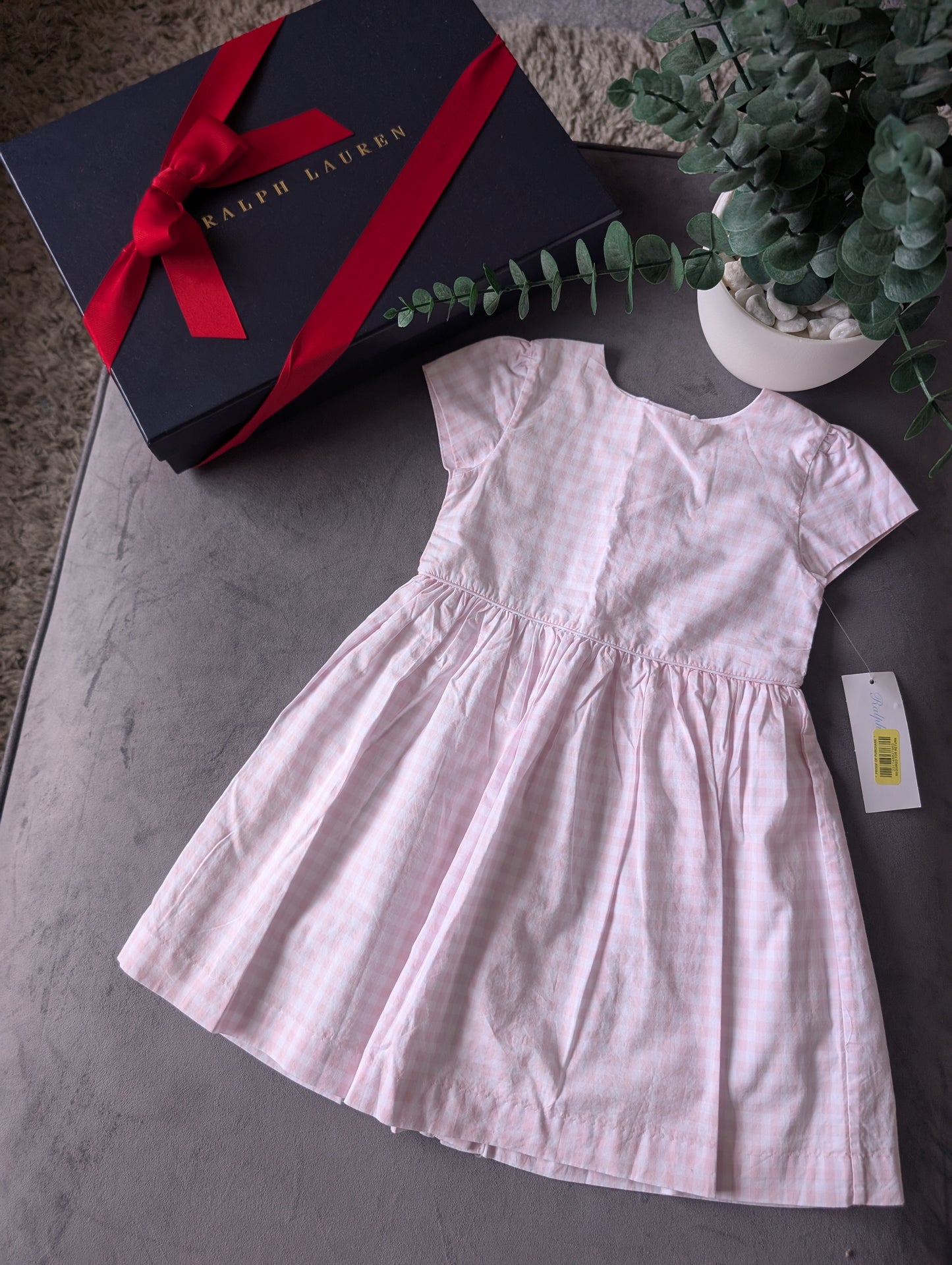 New Ralph Lauren Pink Gingham Checked Pretty Button Back Dress 12-18m Summer