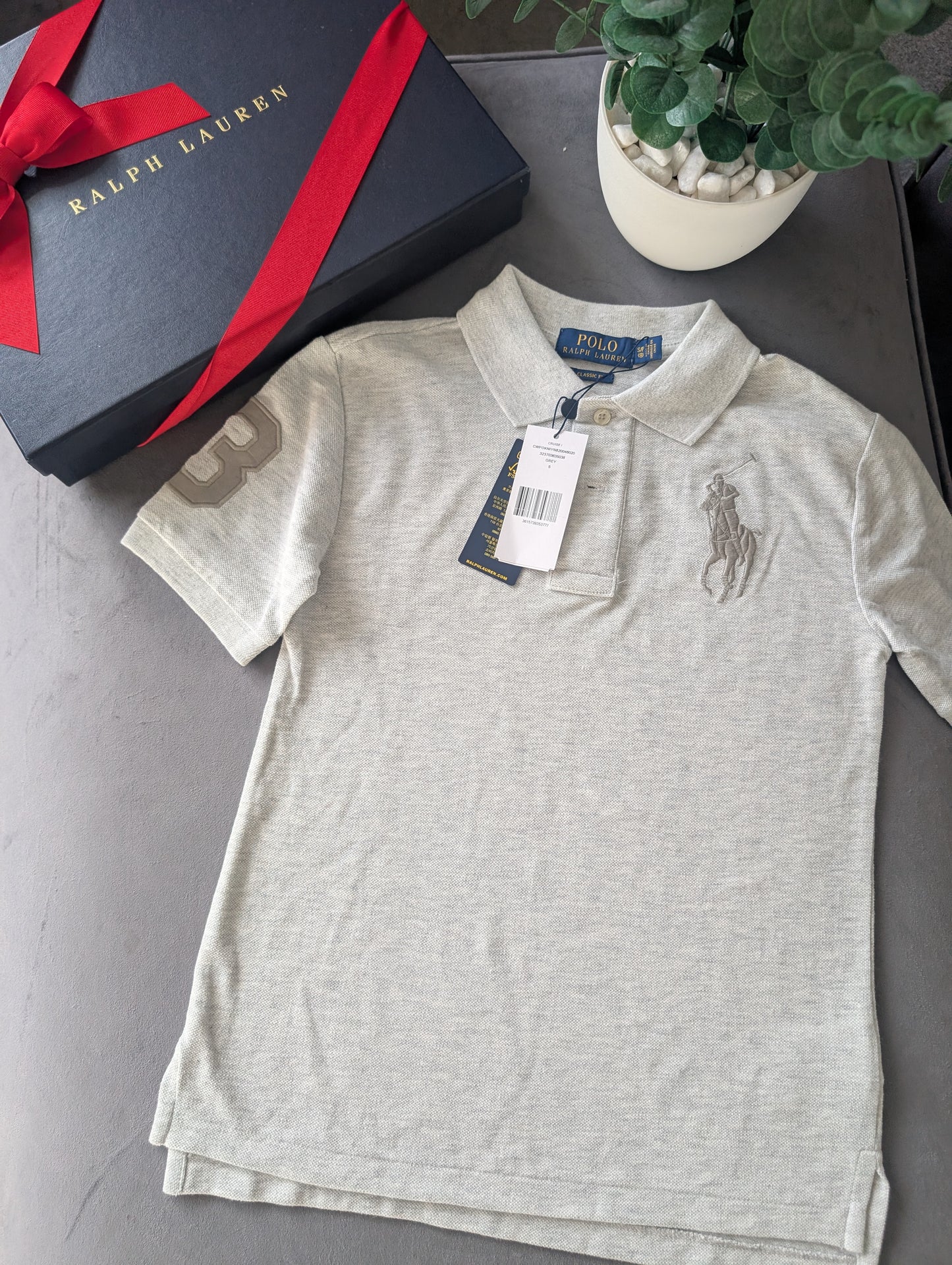 New Ralph Lauren Boys Grey Embroidery Ralph Polo T Shirt Age 8yr Smart Gift