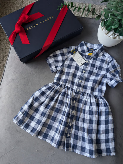 New Ralph Lauren Girls Gingham Navy White Check Dress Occasion Gift 2yrs Pretty