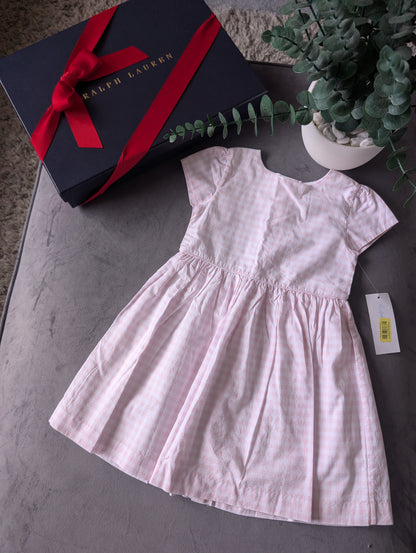 New Ralph Lauren Pink Gingham Checked Pretty Button Back Dress 12-18m Summer