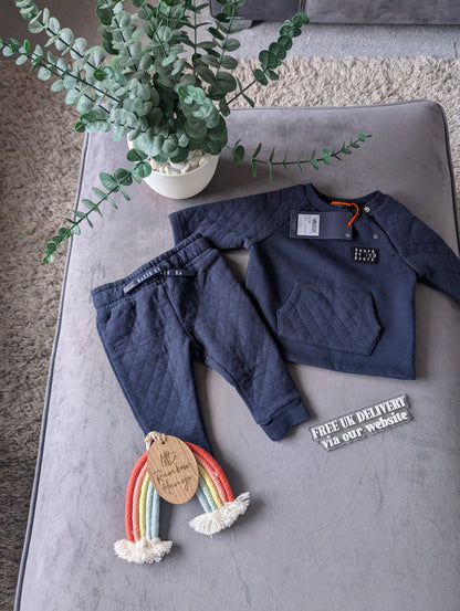 BNWT Ted Baker Boy Navy Blue Logo Tracksuit Jogger Set Outfit 0-3m Quilted Gift