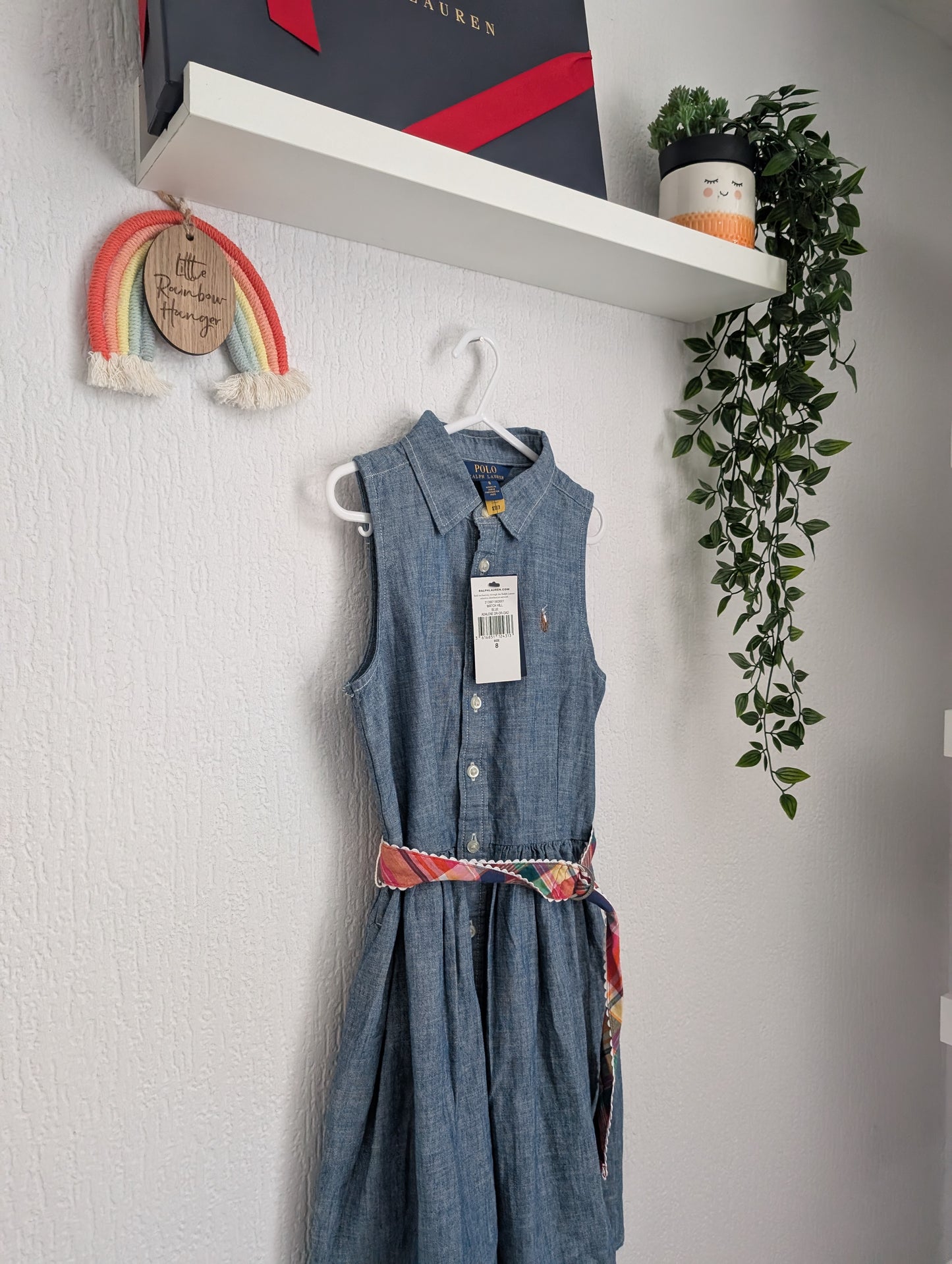 New Girls Polo Ralph Lauren Blue Sleeveless Chambray Dress Belted age 8yrs Gift