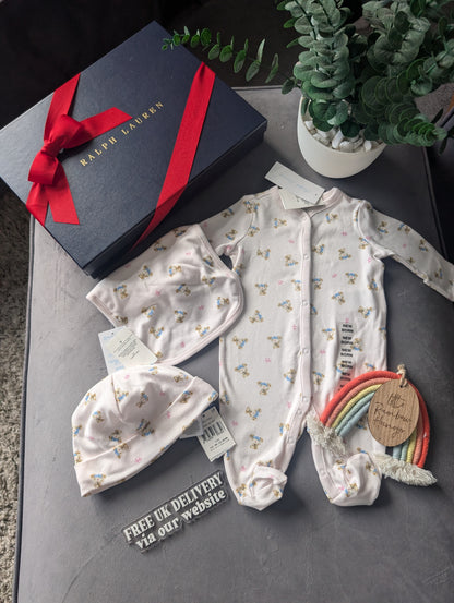 New Ralph Lauren Girls Pink Baby 3 Piece Gift Set Baby Bear Newborn Gift Ivory