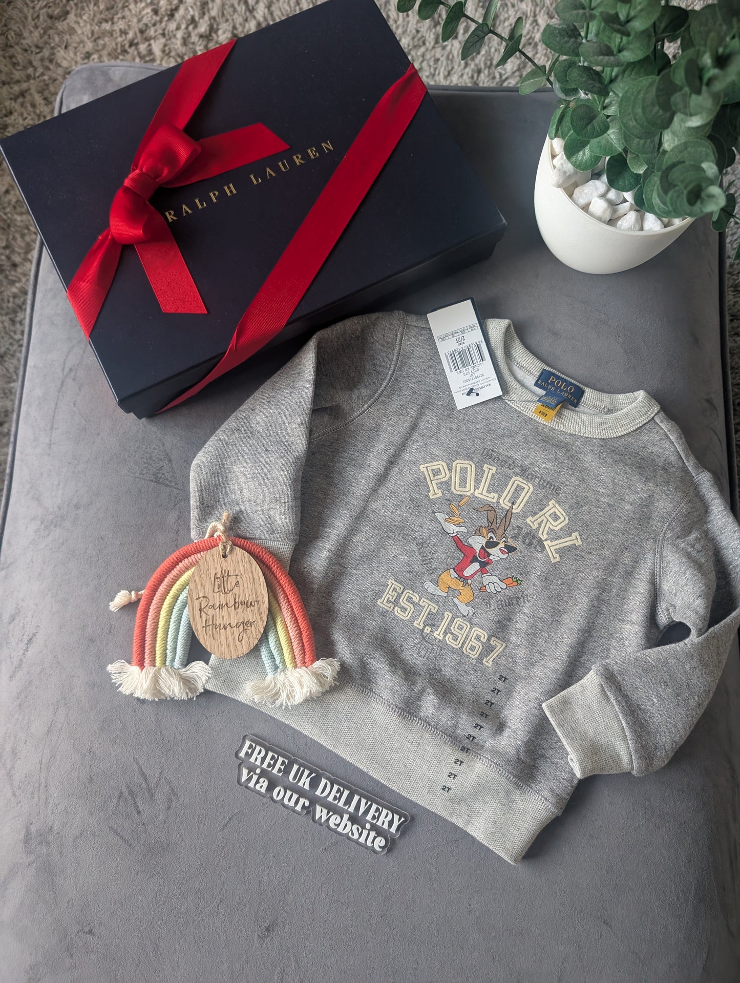 New stunning Ralph Lauren Bunny Luna Easter Grey Cute Jumper fleece 2yrs gift