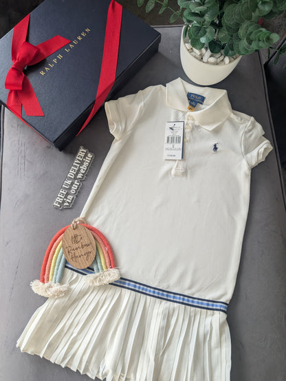 New Ralph Lauren Pleated shirt dress Ivory Age 5-6 Years Occasion Formal Tennis