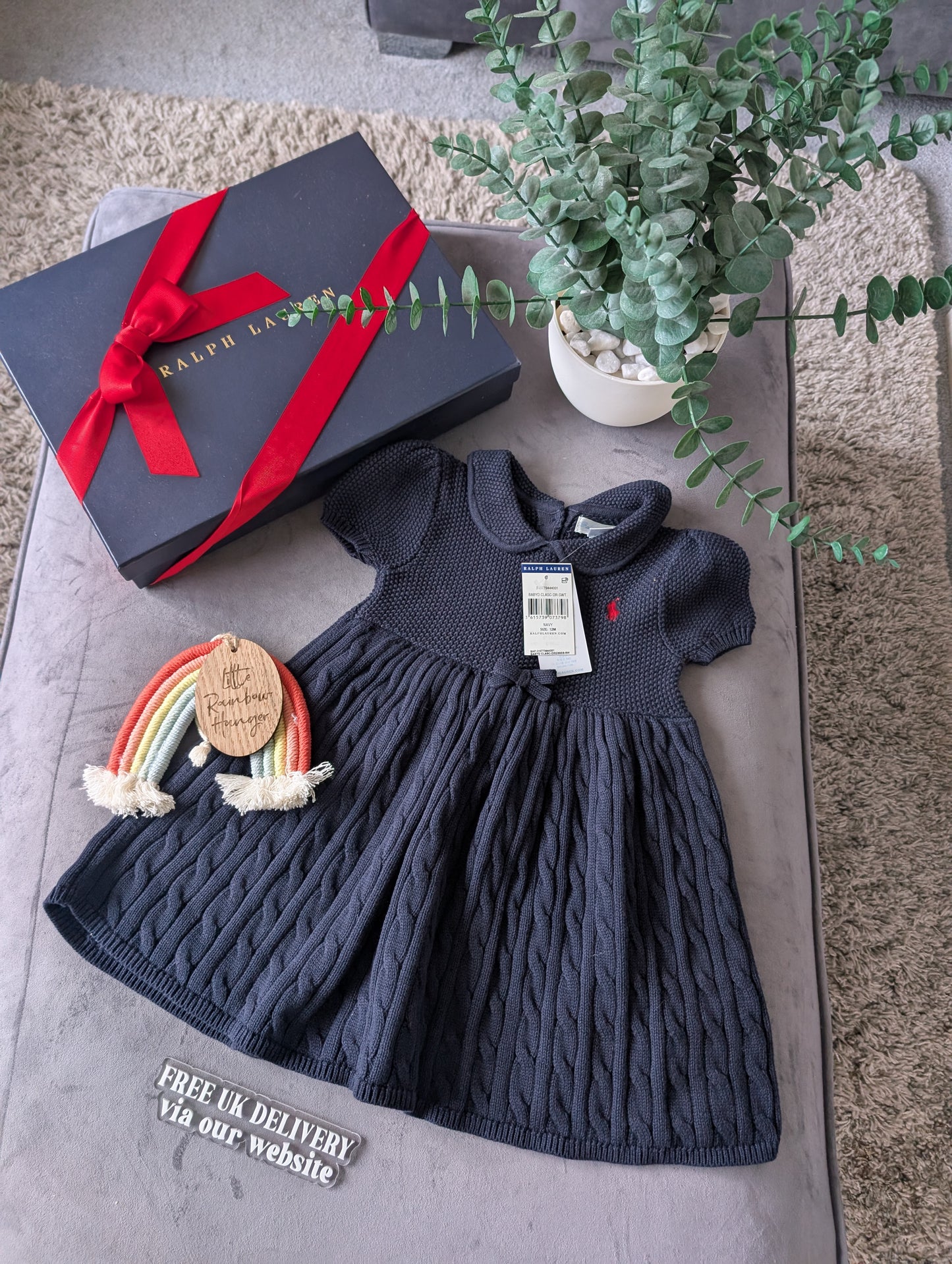 New Ralph Lauren Baby Girl Navy Knitted Cable Dress Occasion Gift 9-12m Cute