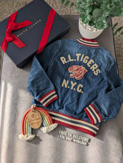 New Ralph Lauren Gorgeous Tigers Denim Style Jacket Gift 5-6y Unisex USA Gift