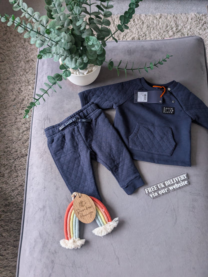 BNWT Ted Baker Boy Navy Blue Logo Tracksuit Jogger Set Outfit 0-3m Quilted Gift